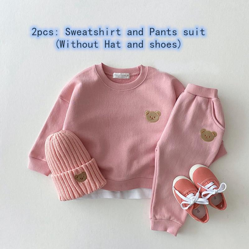 Cute Bear Head Embroidery Sweatshirt And Pants - Kiddzland