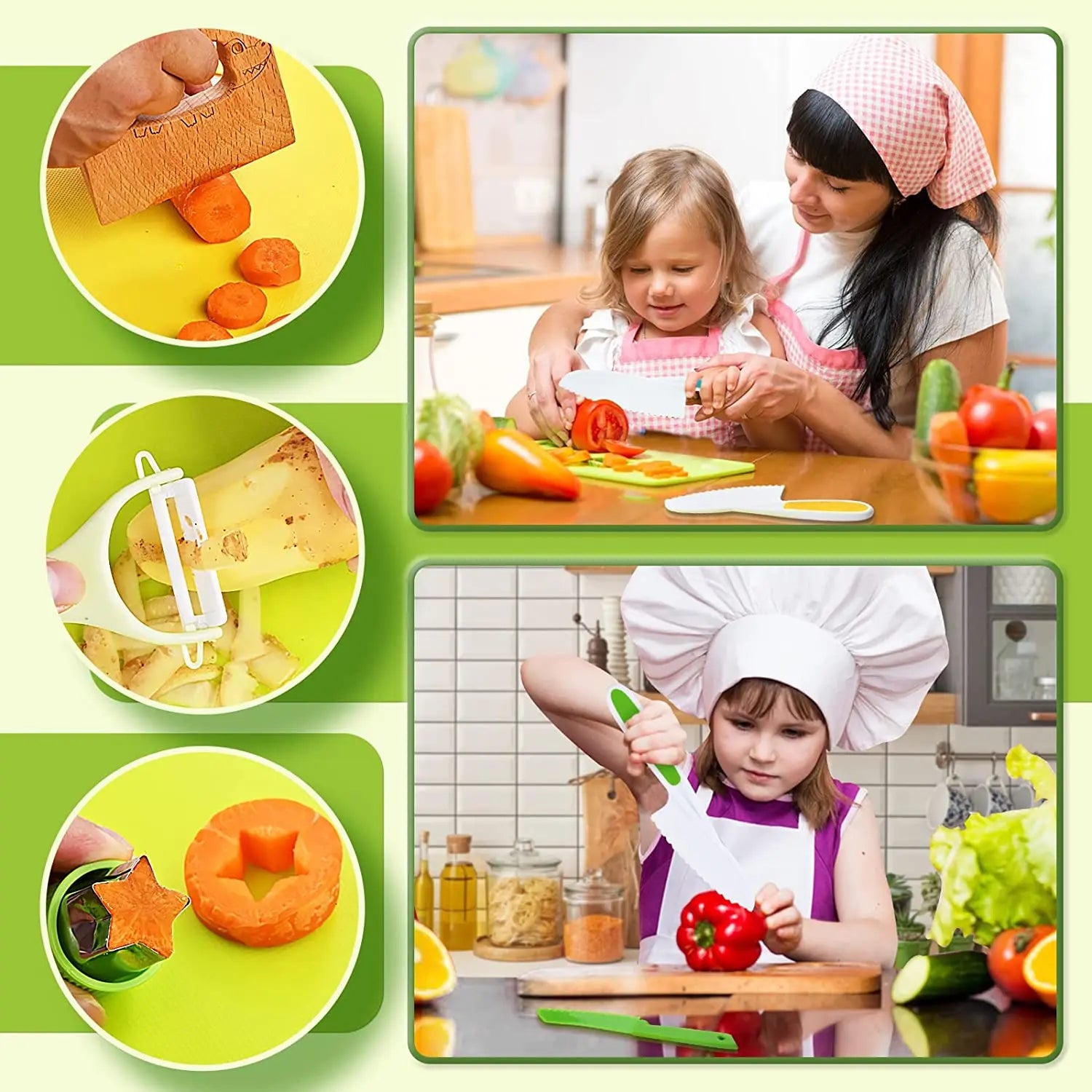 13 Pieces Montessori Kitchen Cooking Sets Real-Toddler Safe Knives Set - Kiddzland