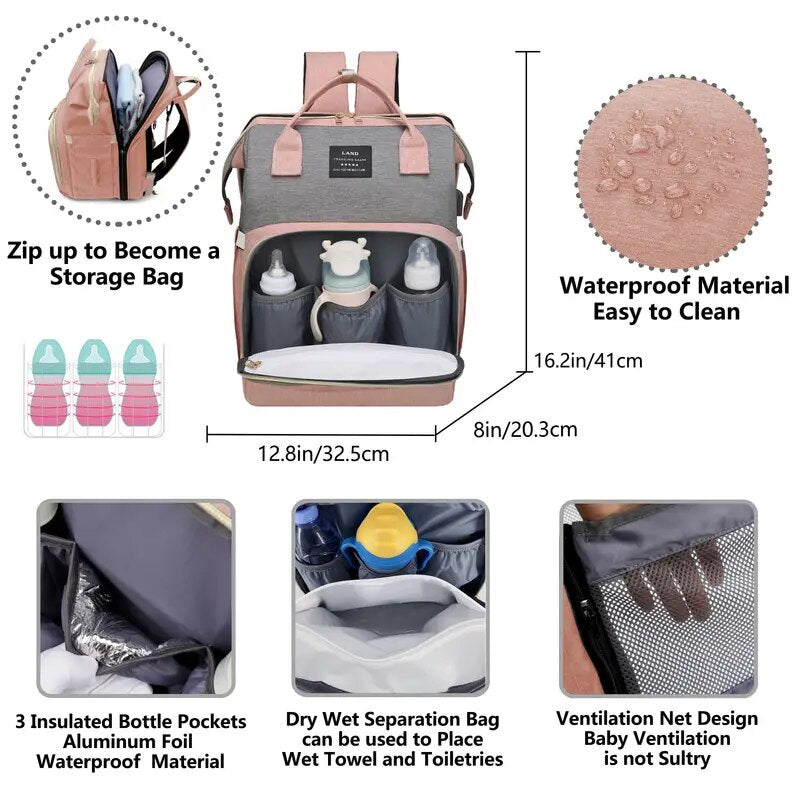 Baby Diapers Backpack with Changing Pad and USB Charging - Kiddzland