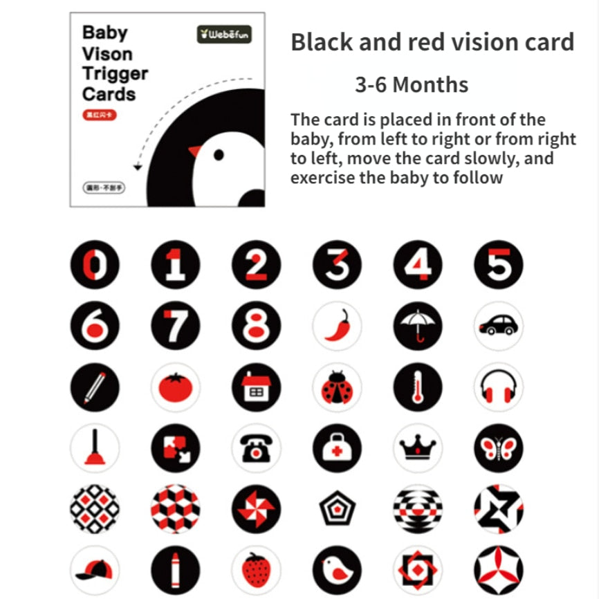 Montessori Black and White High Contrast Baby Visual Simulation Flash Cards - Kiddzland