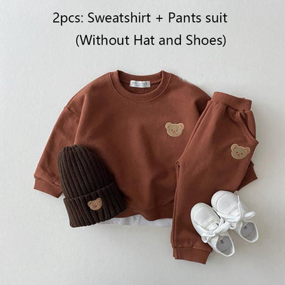 Cute Bear Head Embroidery Sweatshirt And Pants - Kiddzland