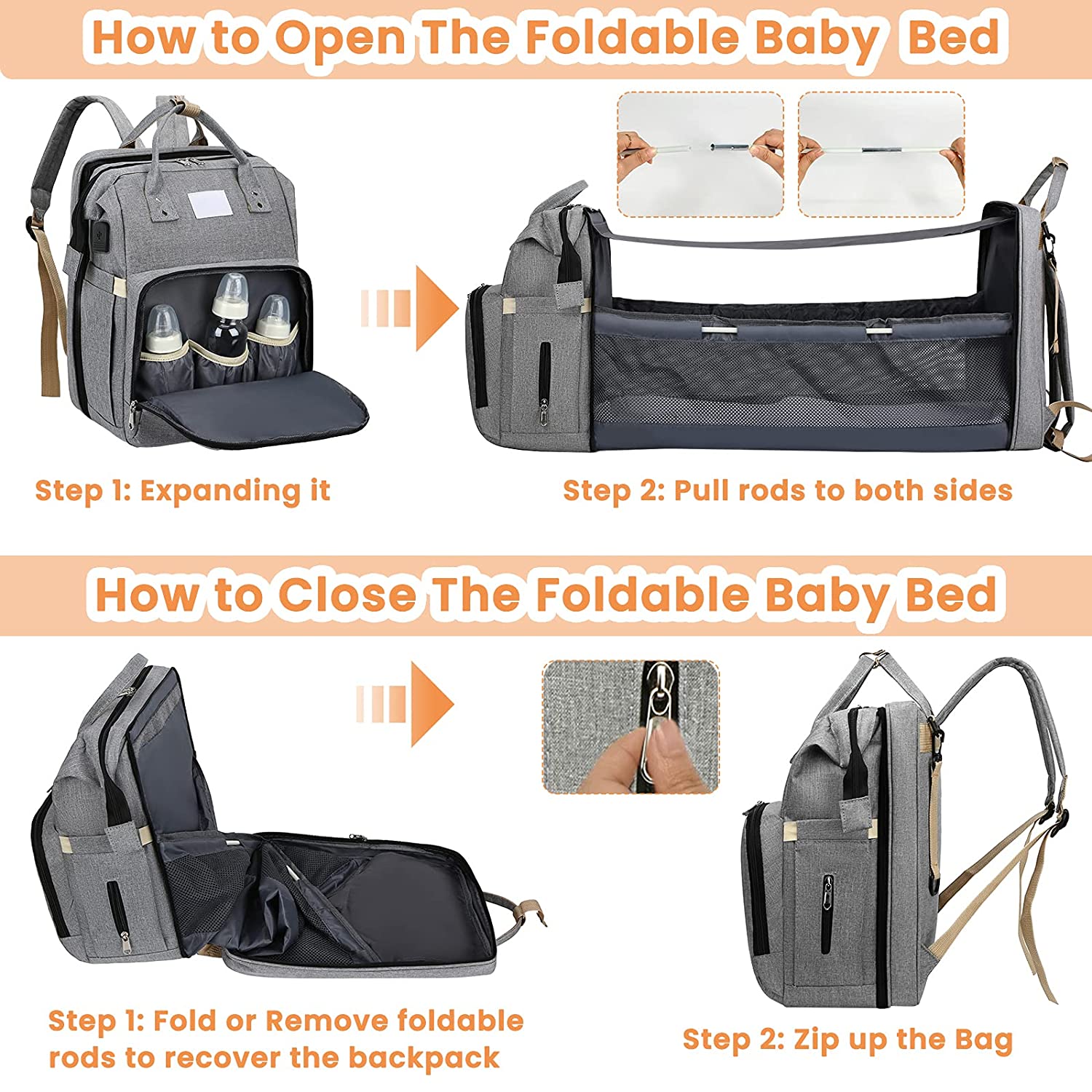 Fashionable Folding Baby Bed and Backpack - Kiddzland