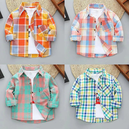 Cotton Plaid Printed Long Sleeve Shirt - Kiddzland