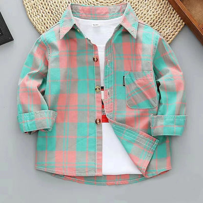 Cotton Plaid Printed Long Sleeve Shirt - Kiddzland