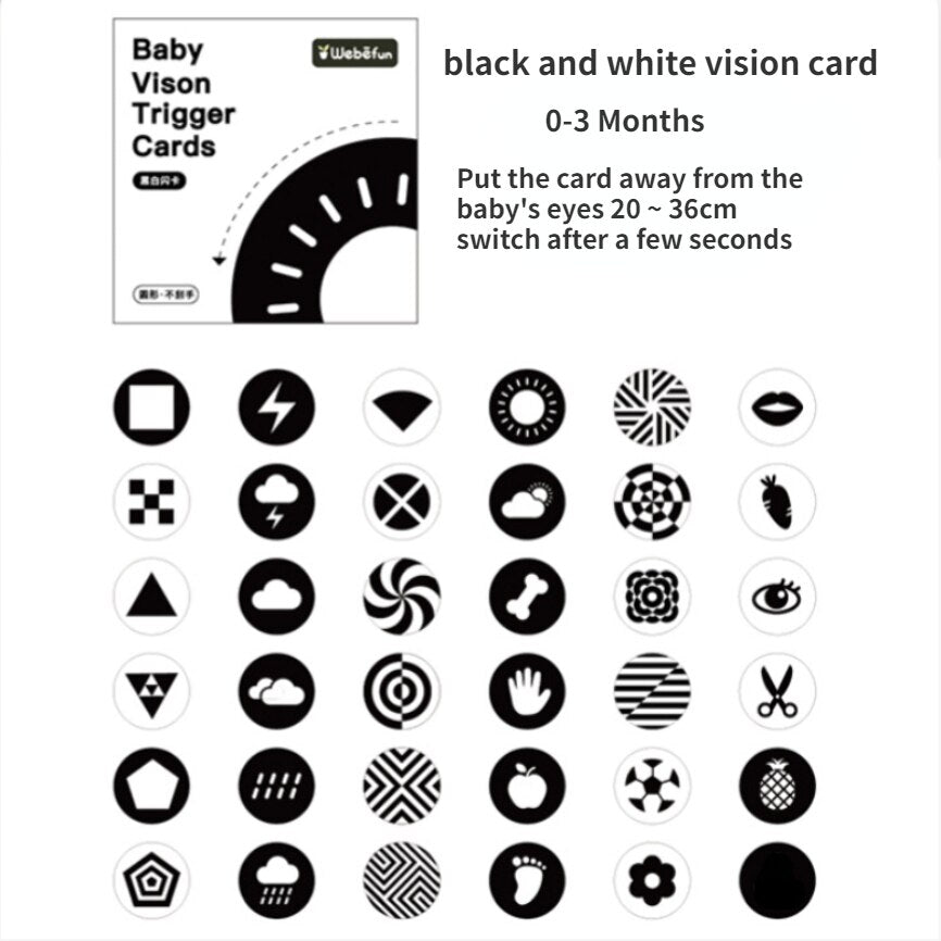 Montessori Black and White High Contrast Baby Visual Simulation Flash Cards - Kiddzland