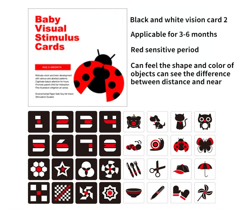 Montessori Black and White High Contrast Baby Visual Simulation Flash Cards - Kiddzland