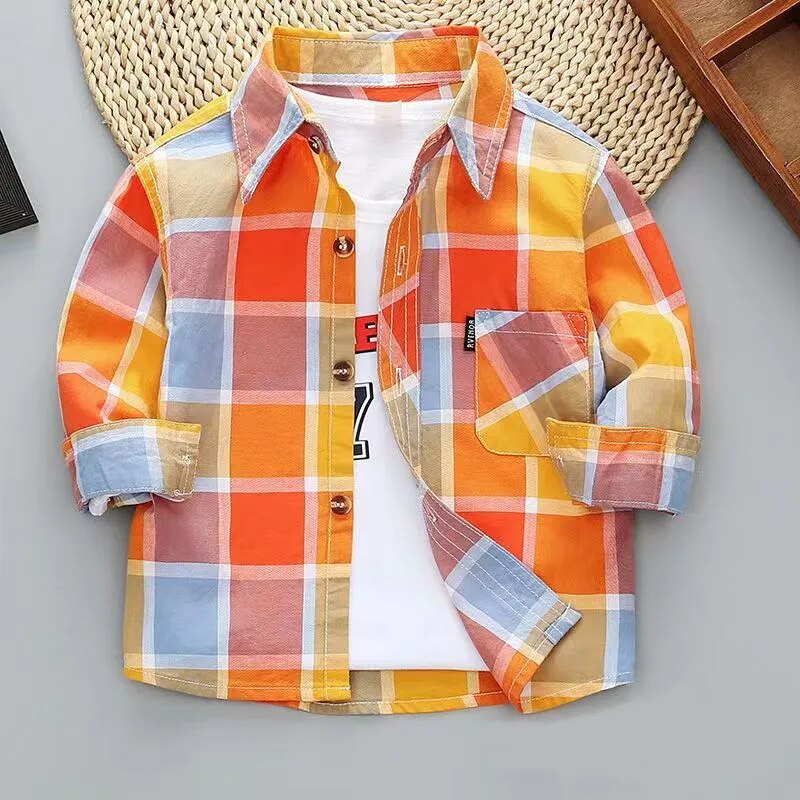 Cotton Plaid Printed Long Sleeve Shirt - Kiddzland